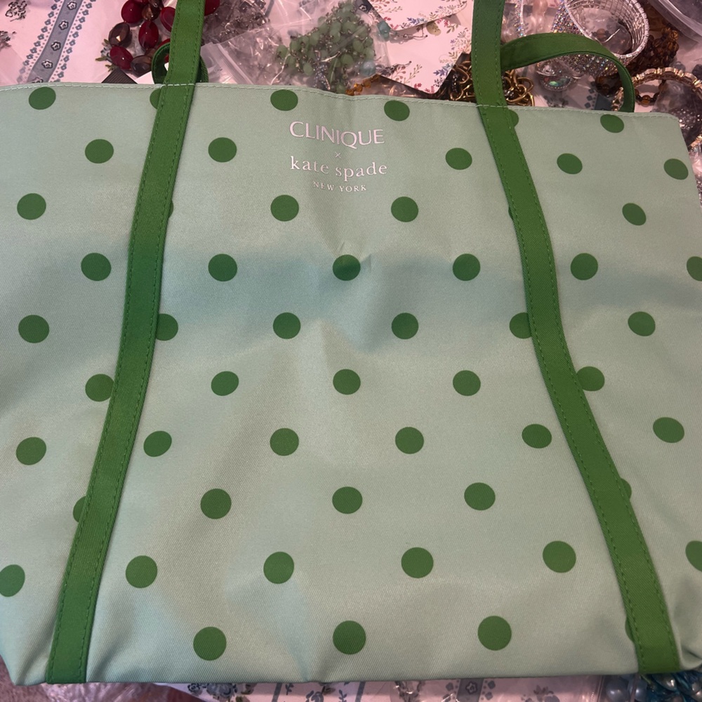 #27 KATE SPADE CLINIQUE New York Green Polka Dot Tote Bag